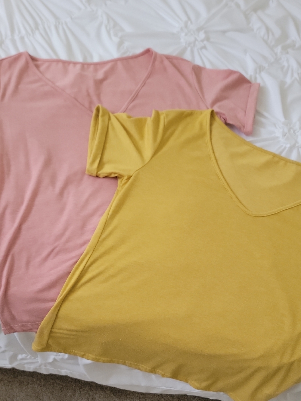 LARGE- Mustard Yellow & Dusty Pink V-Neck Tops